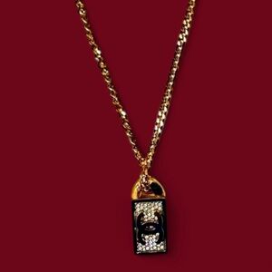 Chanel Gold-Tone CC Logo Pendant Necklace with Crystals-2021 Cruise-wear